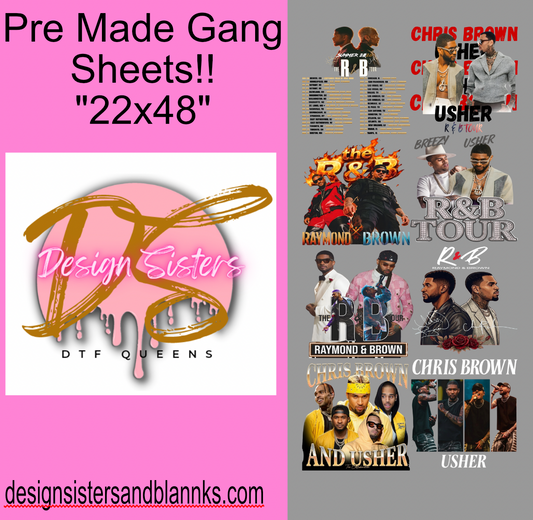 22x48 Usher and Chris Brown Volume 1  DTF Gang Sheet Transfer