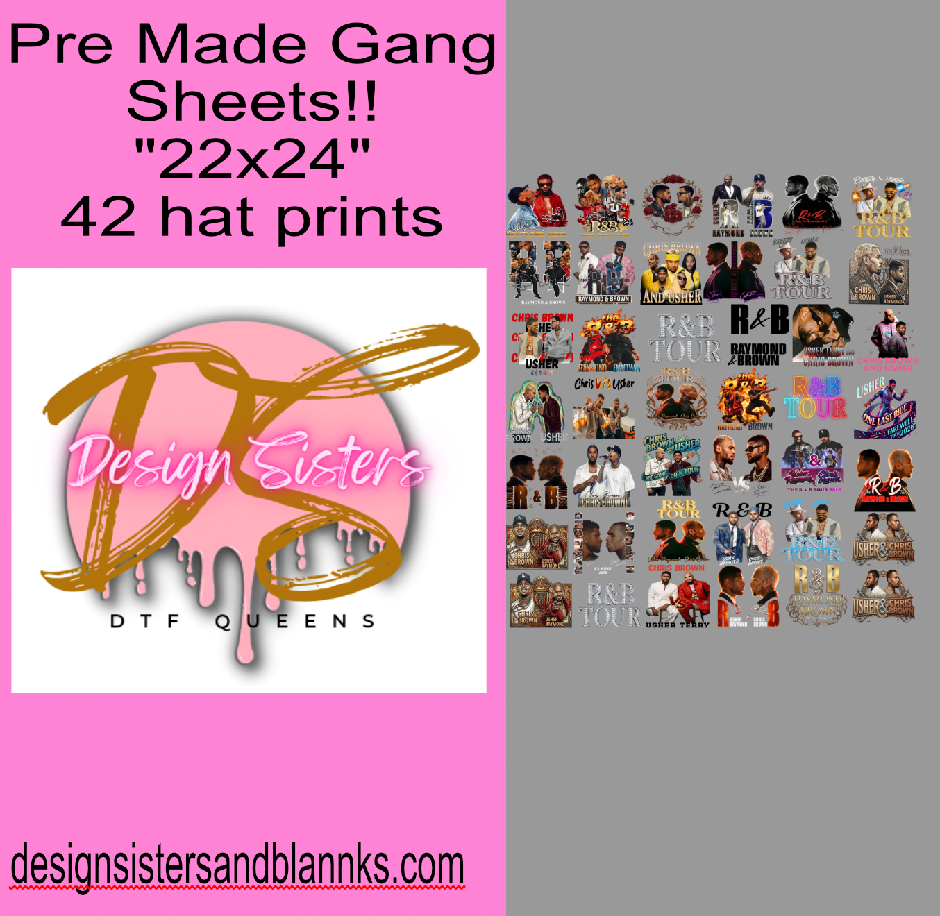 42 Chris Brown and Usher Hat Prints / Transfers  ( 22x24 Gang Sheet )