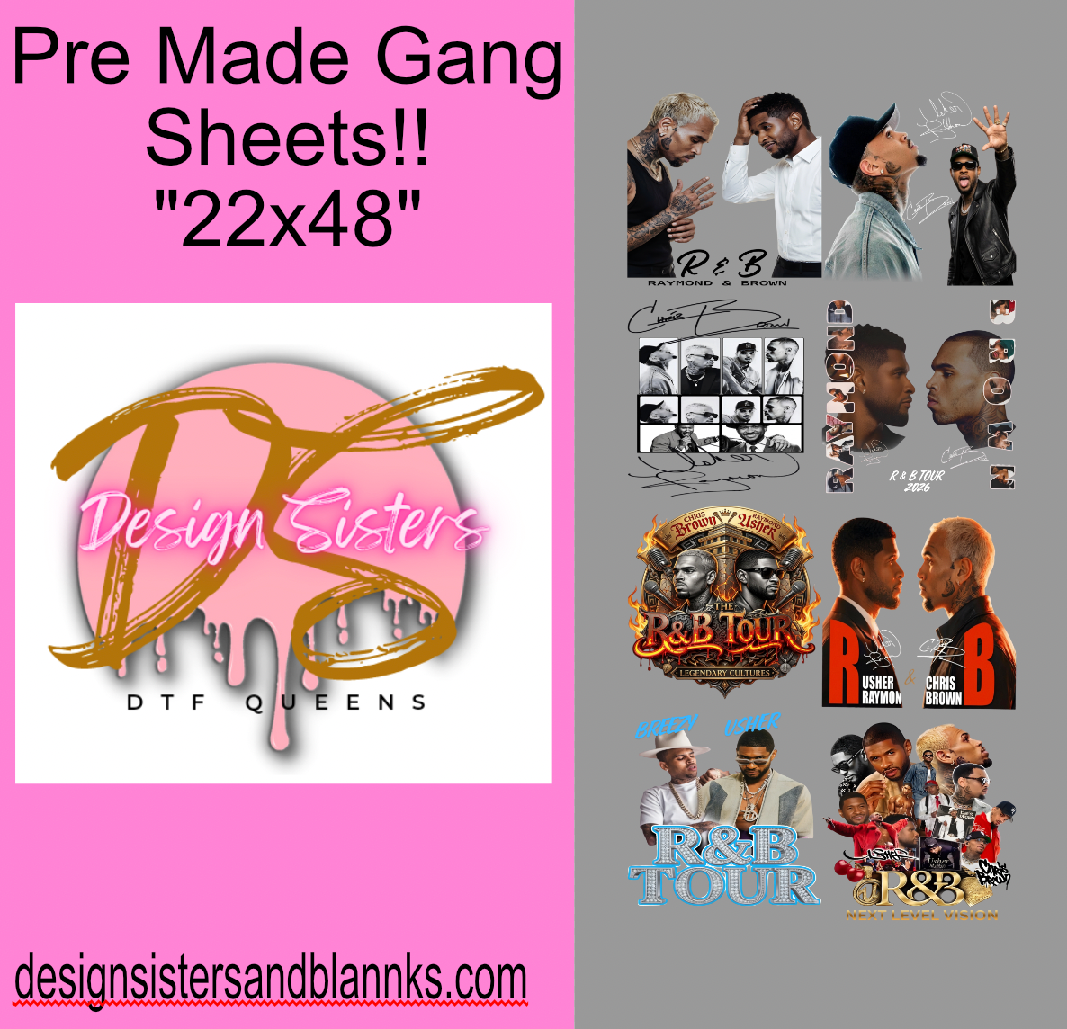 22x48 Usher and Chris Brown Volume 4  DTF Gang Sheet Transfer