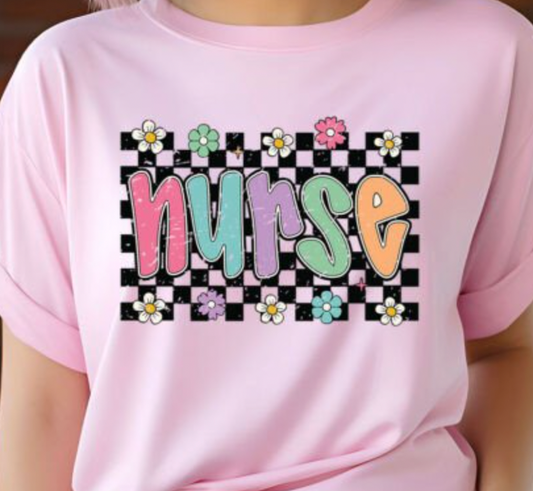 Checkered Nurse Floral DTF Transfer
