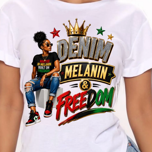 Denim Melanin & Freedom DTF Transfer
