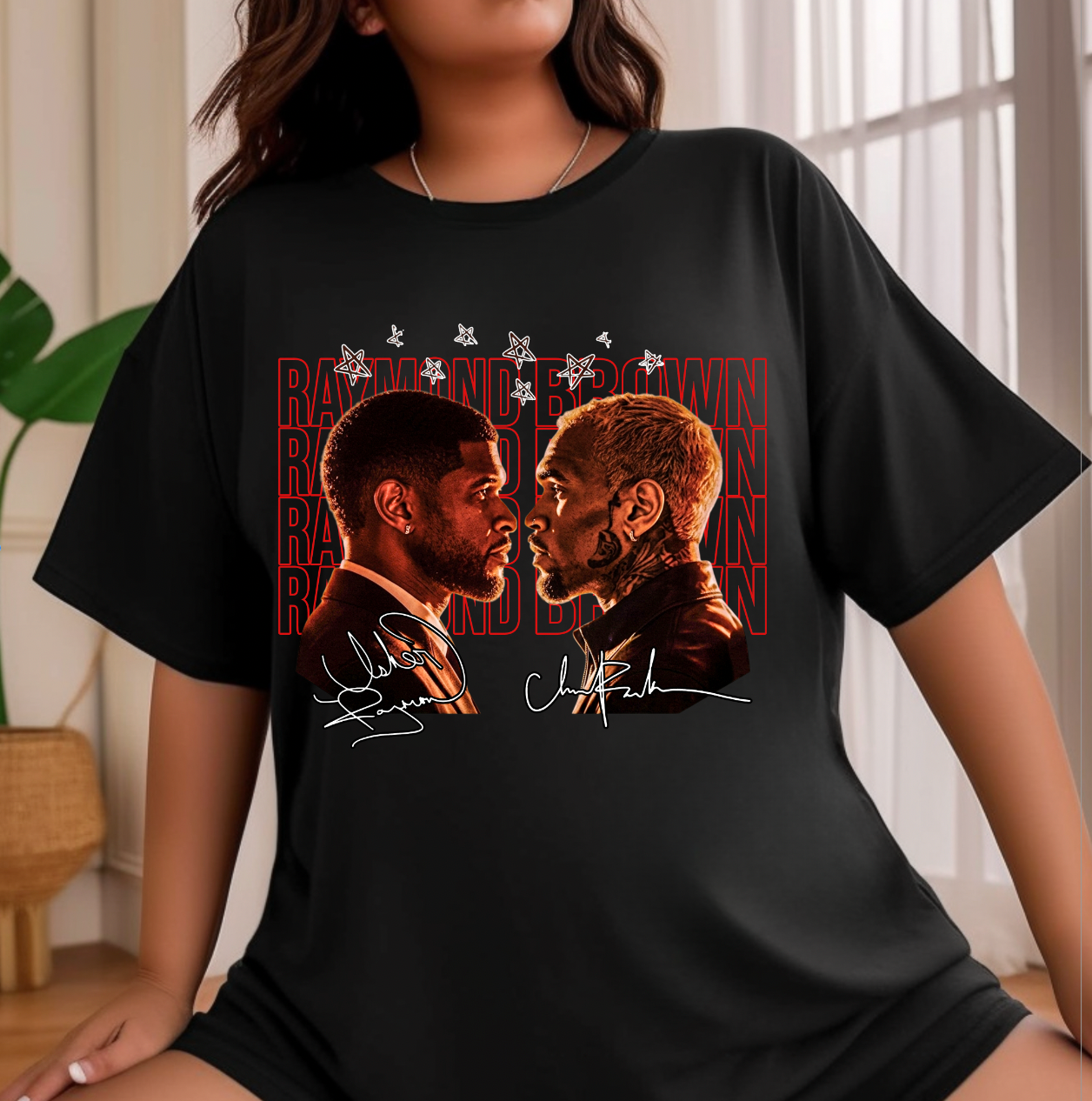 Red Stack Usher and Chris Brown DTF TRANSFER