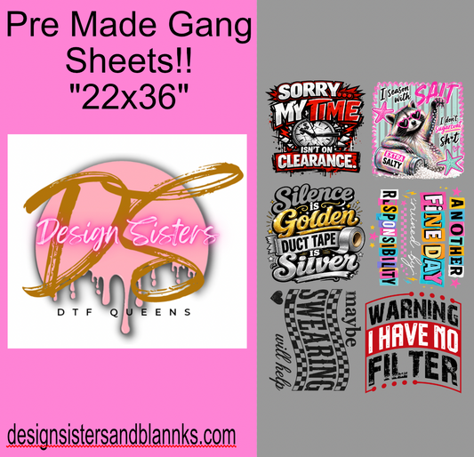 22x36 Sarcastic  Gang Sheet| DTF Transfer SheetDTF Gang Sheet