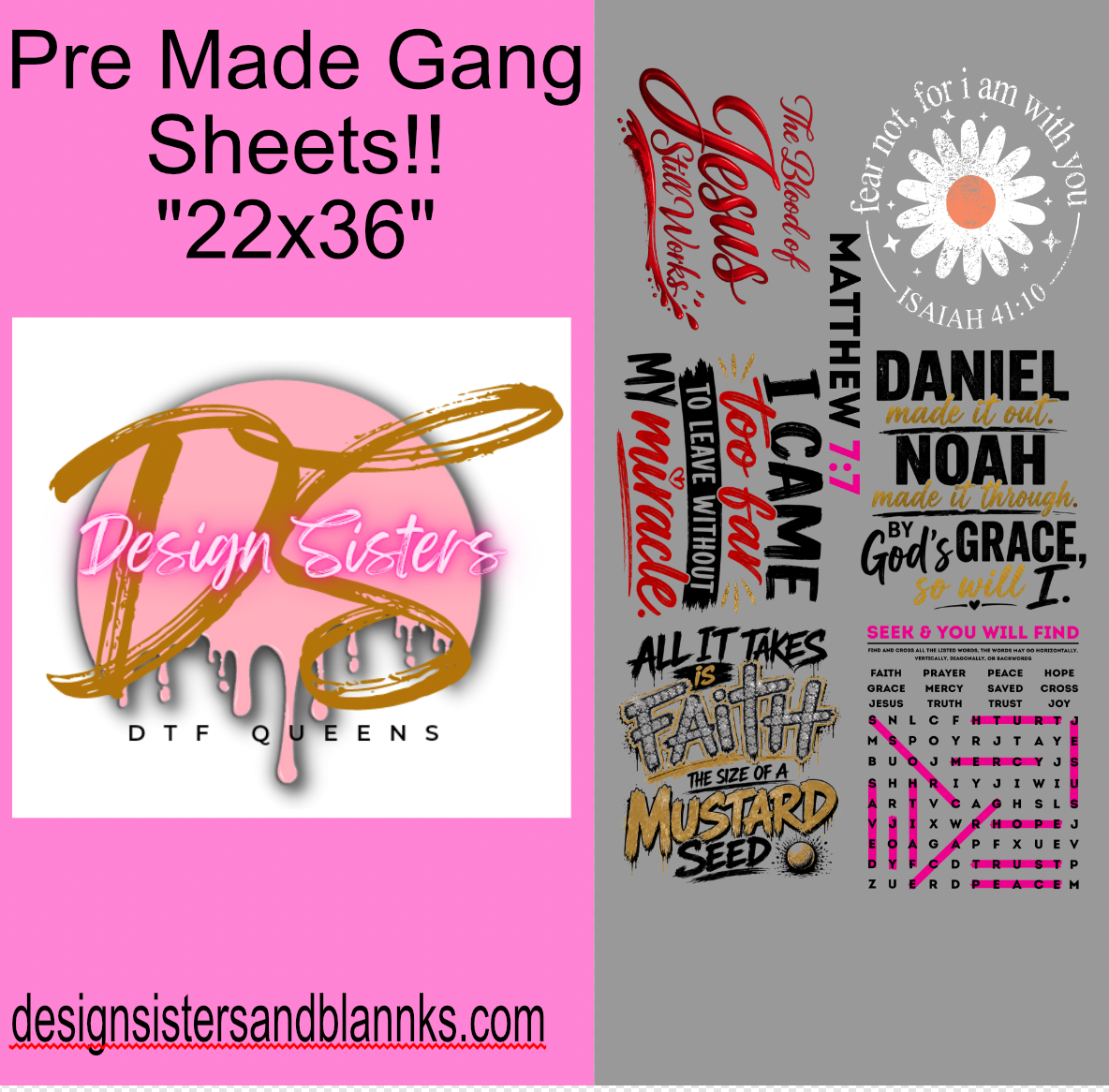 22x36 Christian Bundle  Sheet| DTF Transfer SheetDTF Gang Sheet