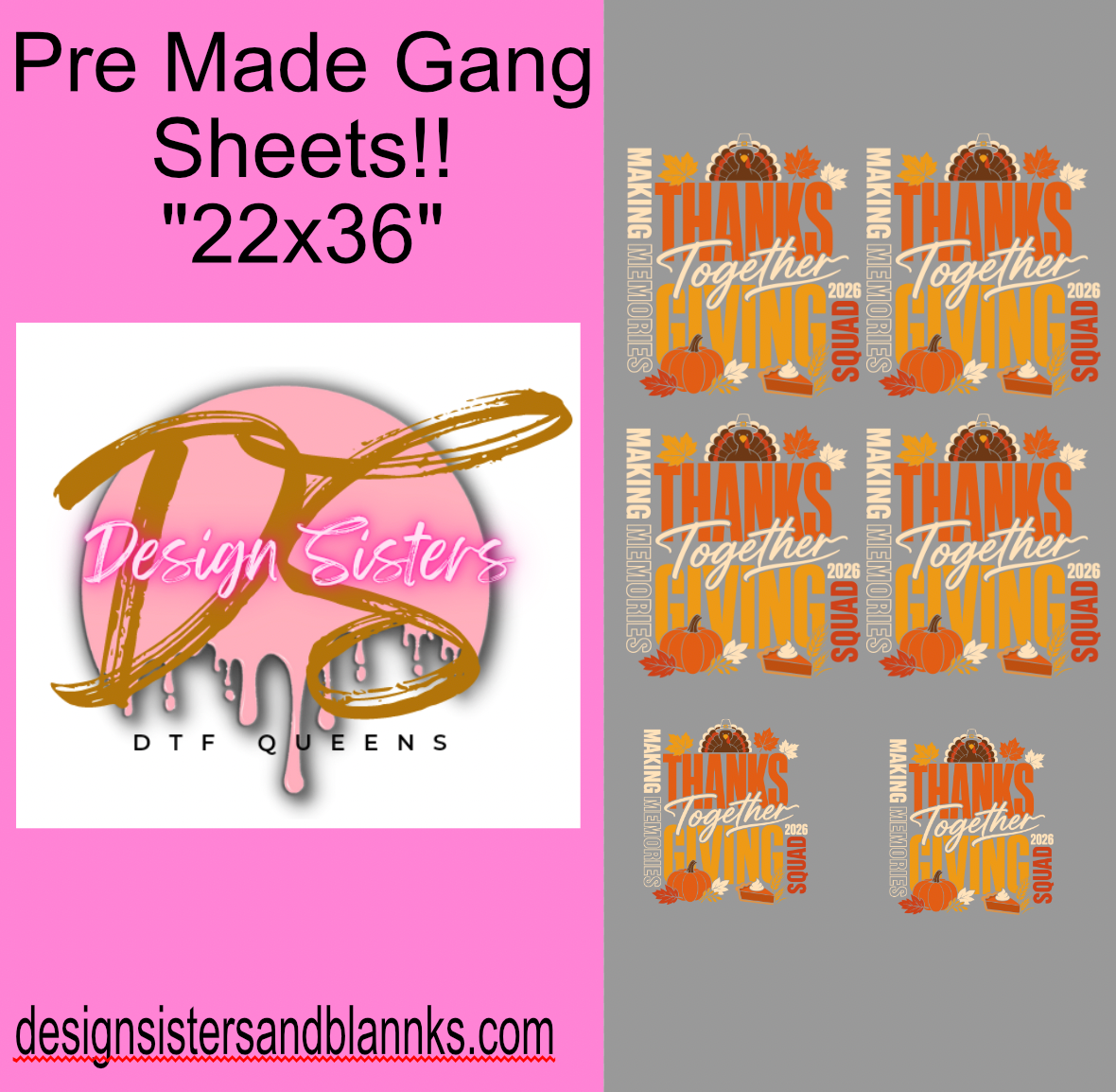 22x36 Thanksgiving Squad Bundle  Sheet| DTF Transfer SheetDTF Gang Sheet