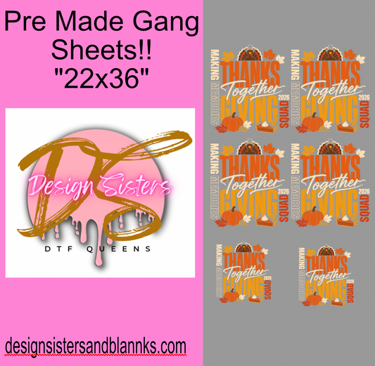 22x36 Thanksgiving Squad Bundle  Sheet| DTF Transfer SheetDTF Gang Sheet