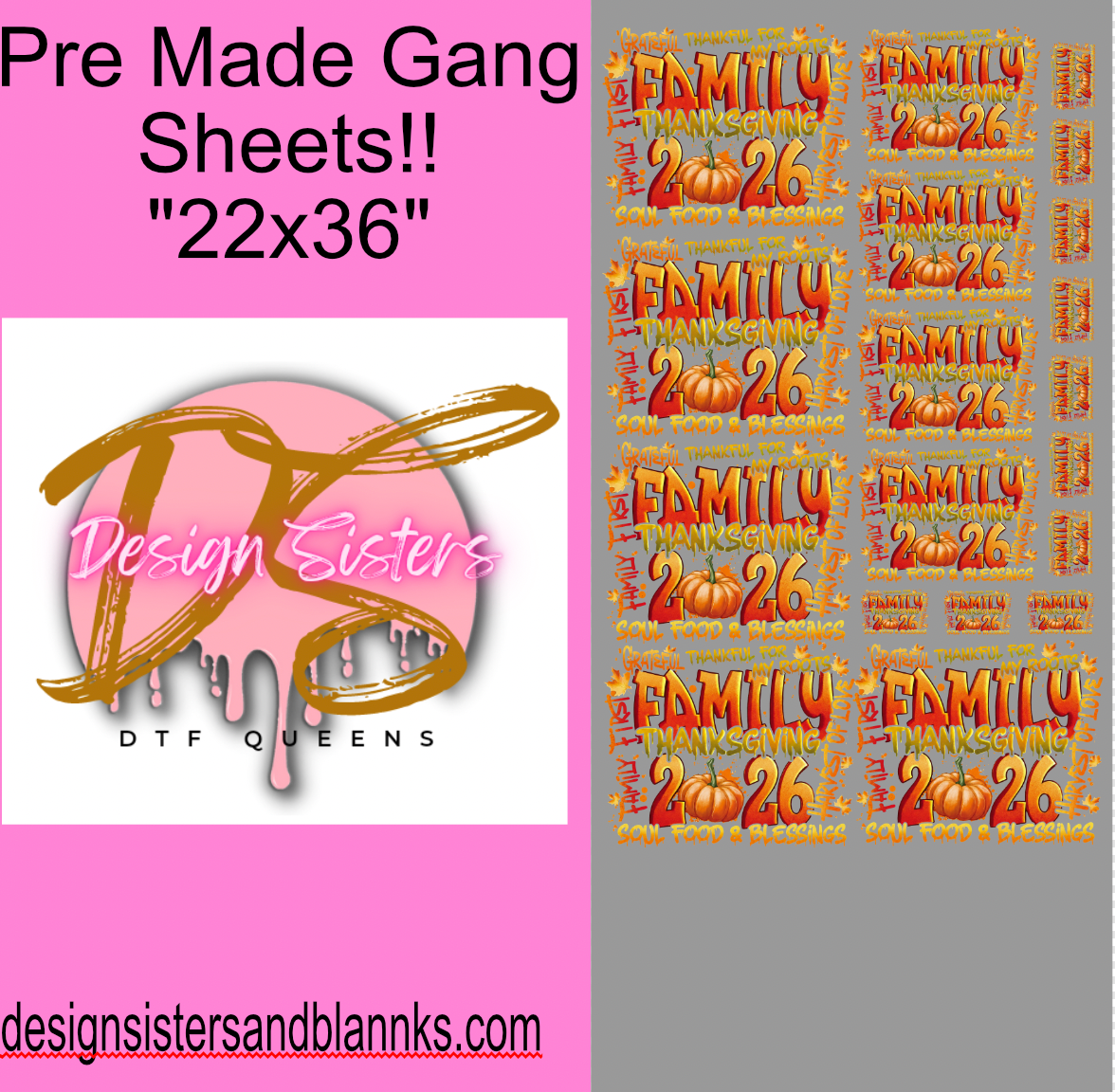 22x36 Thanksgiving 2026 Bundle Sheet| DTF Transfer Sheet DTF Gang Sheet