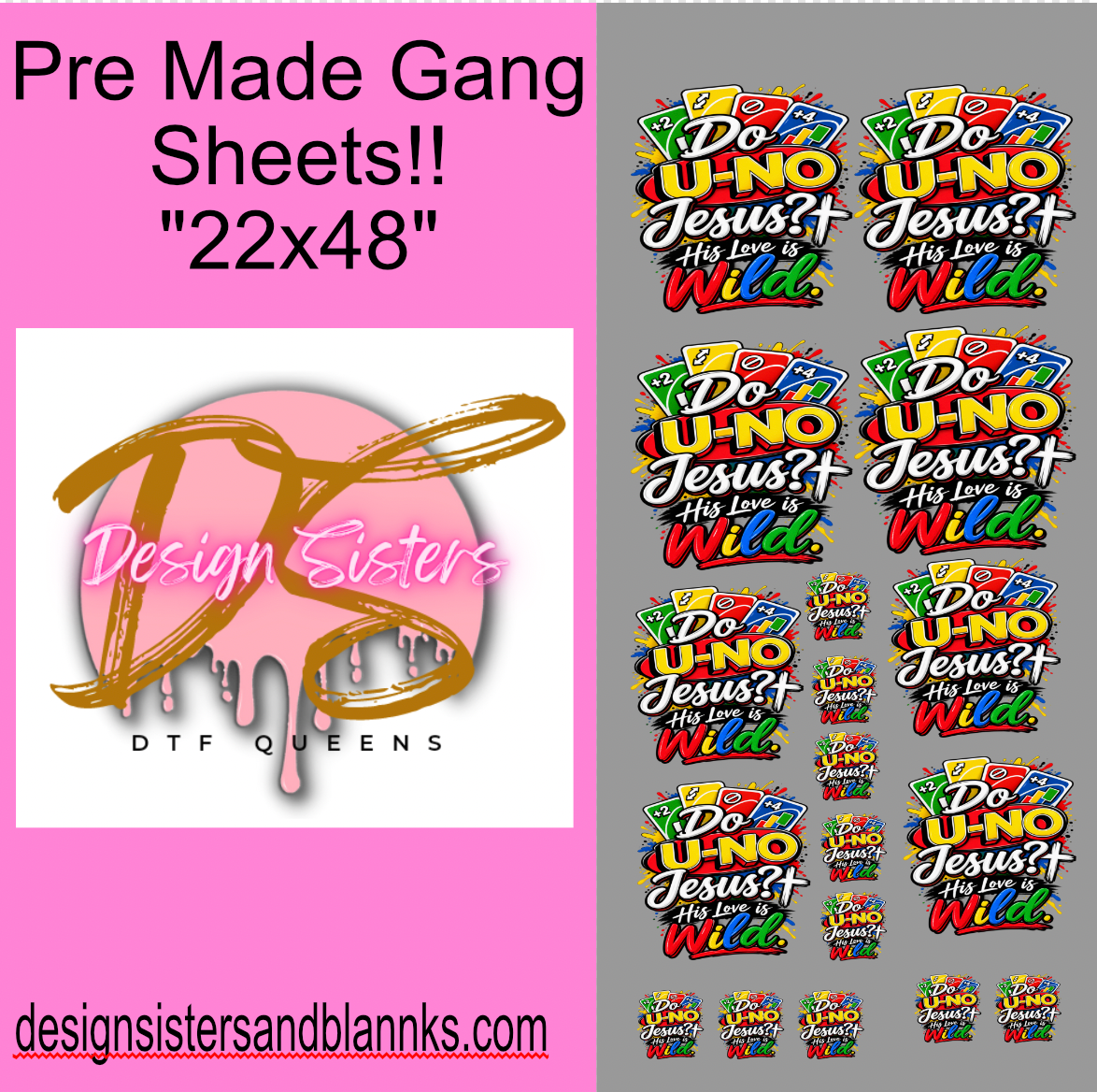 22x48 Do-U Know Jesus  Bundle Sheet| DTF Transfer Sheet DTF Gang Sheet