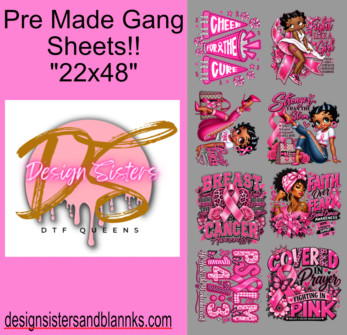 22x48 Breast Cancer  New  Bundle Sheet| DTF Transfer Sheet DTF Gang Sheet
