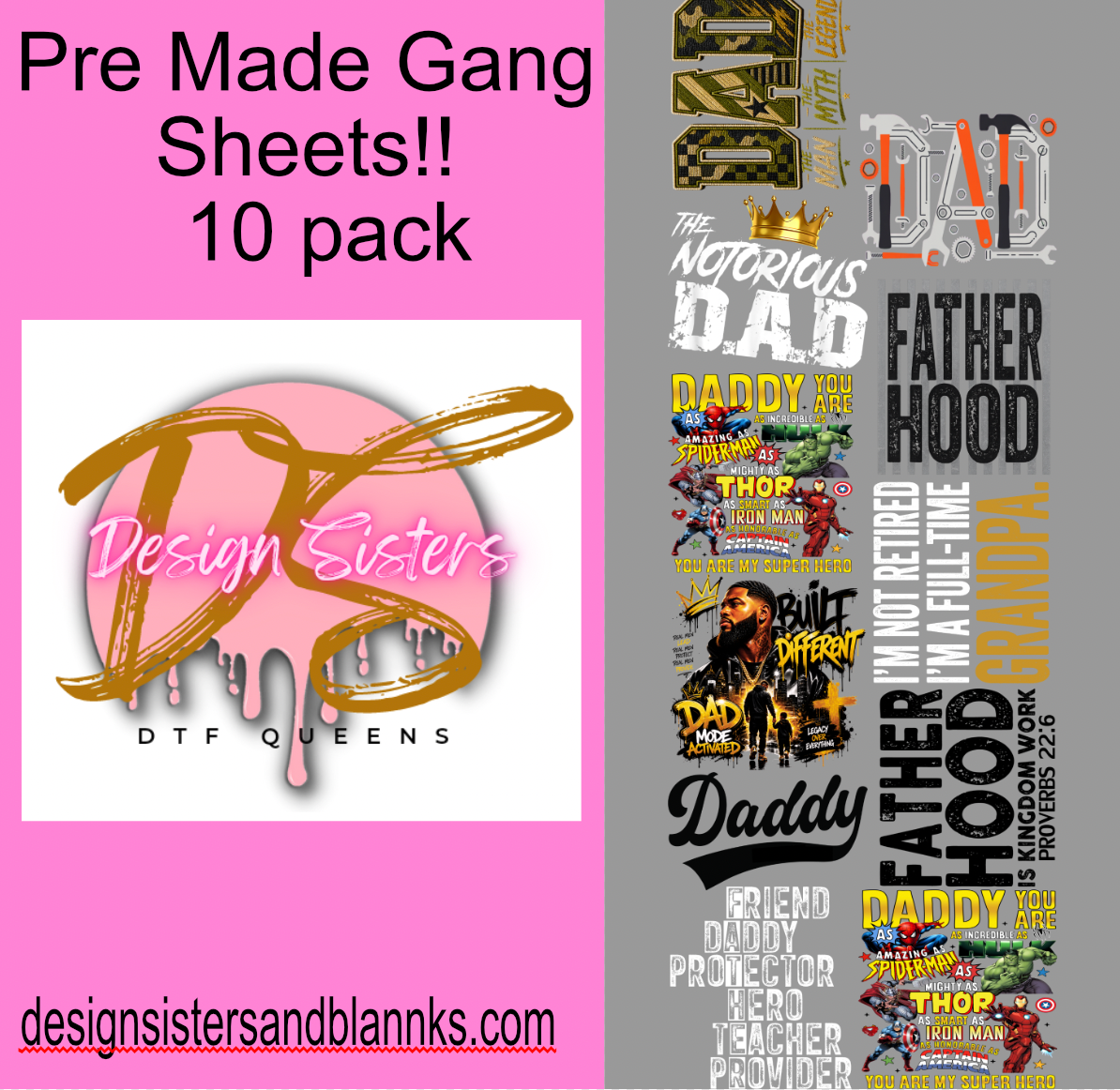 10 Pack Fathers Day Volume1  DTF Transfers Bundle