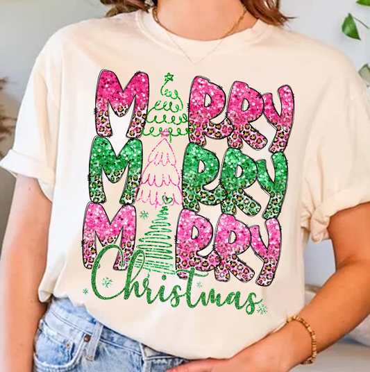 Glittery Merry  DTF Transfer
