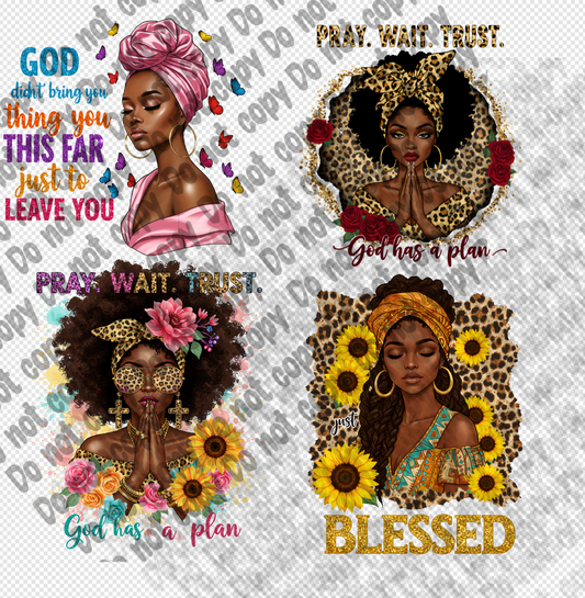 4 Print Black Woman Christian Bundle   DTF  Transfers