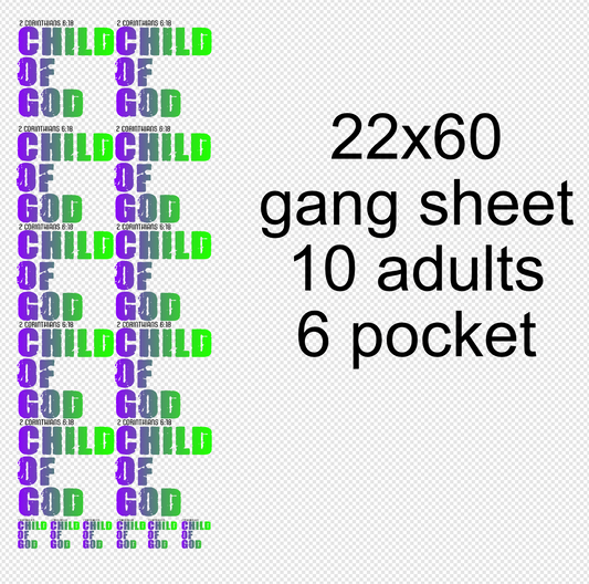 22x60  Purple Child of God  Gang SHeet  Transfer