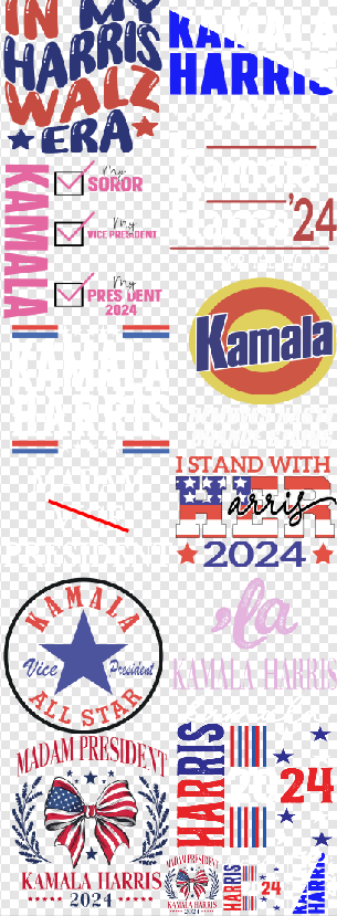 22x60 KAMALA HARRIS  Sheet  DTF Gang Sheet (Cold Peel)