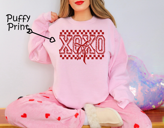 Retro XOXO Checker Coquette Valentines  Puffy Screen Print (Pre order ships out Thursday Jan.9th)