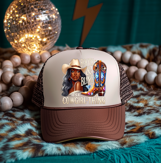 3 inch   Boots and Bling its a Cowgirl Thing  Hat Transfers