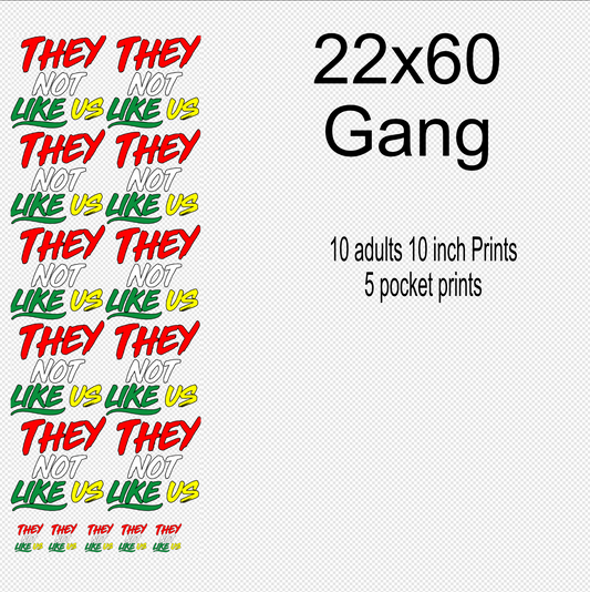 22x60 They Not Like Us Juneteenth Colors  Gang Sheet Transfer