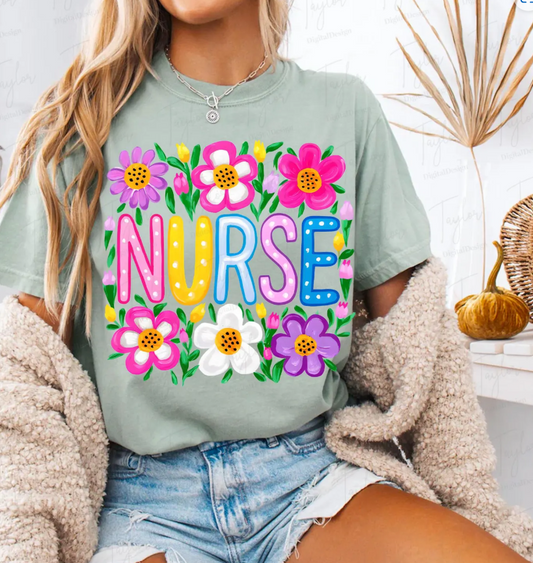 11 inch Floral Nurse DTF Transfer