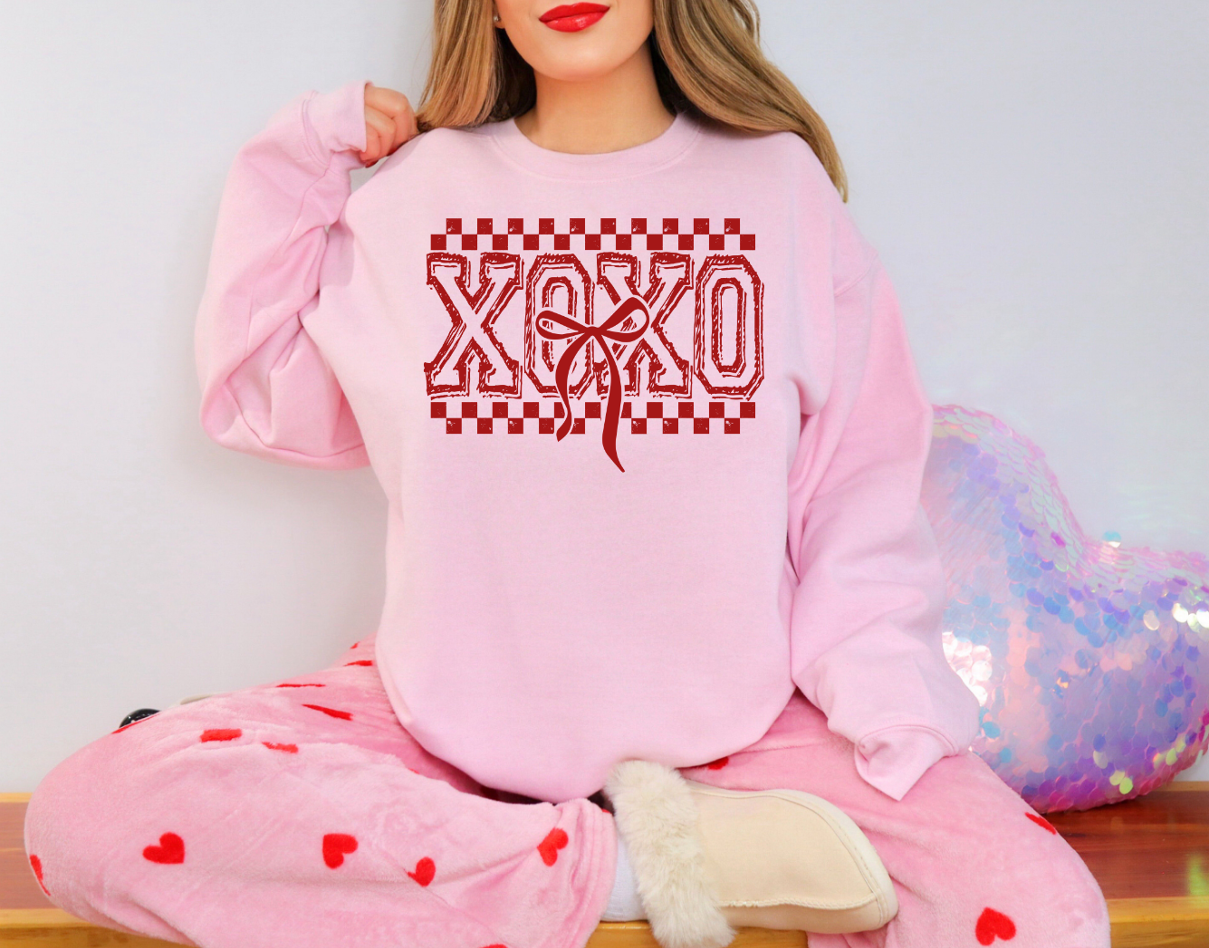 Retro XOXO Checker Coquette Valentines  Puffy Screen Print (Pre order ships out Thursday Jan.9th)