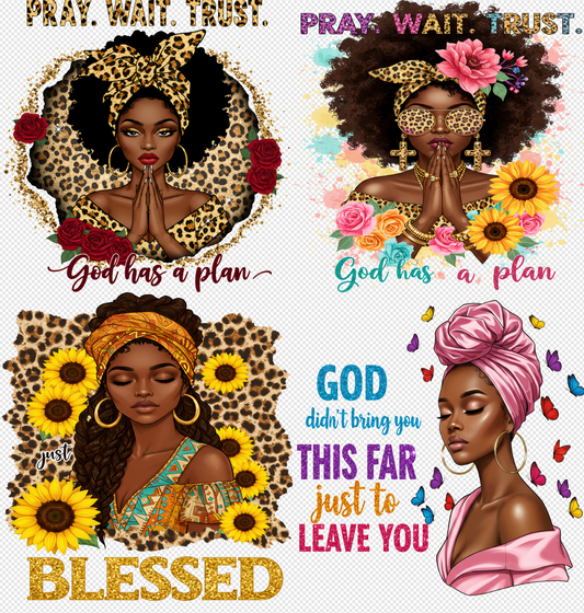 4 Print Black Woman Christian Bundle   DTF  Transfers