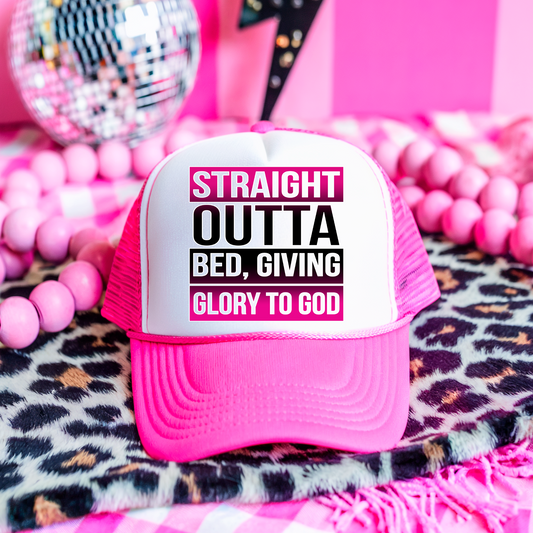 Pink  Straight out the Bed and Giving God Glory  Hat Transfers