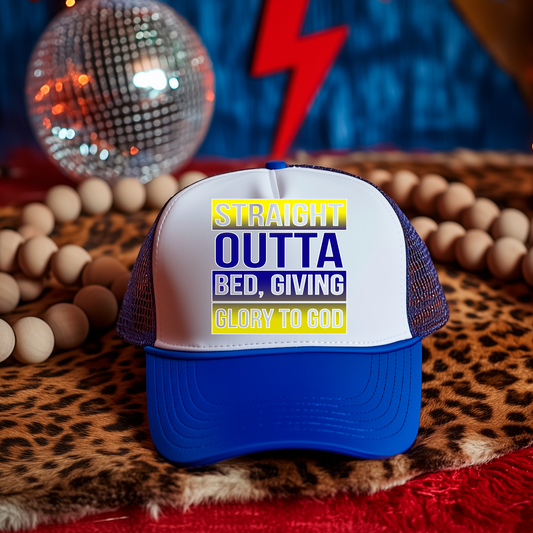 Blue Straight out the Bed and Giving God Glory  Hat Transfers