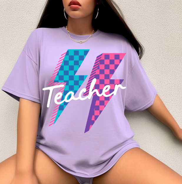 Teacher with Lightning Bolts  DTF TRANSFER