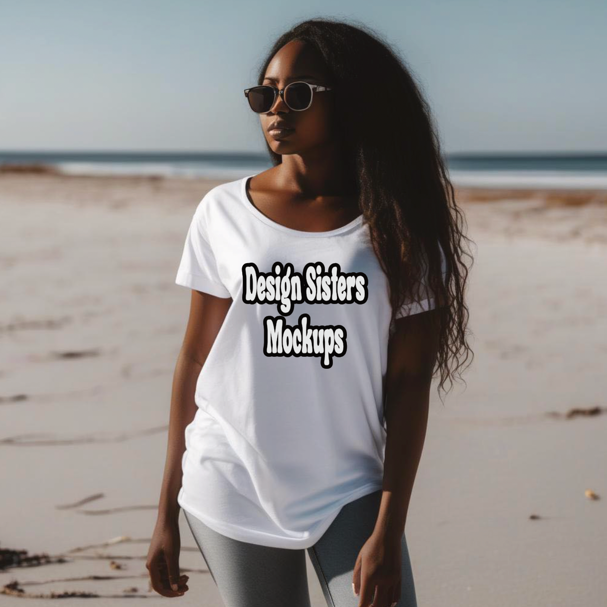 White Tshirt on the Beach  Mockup