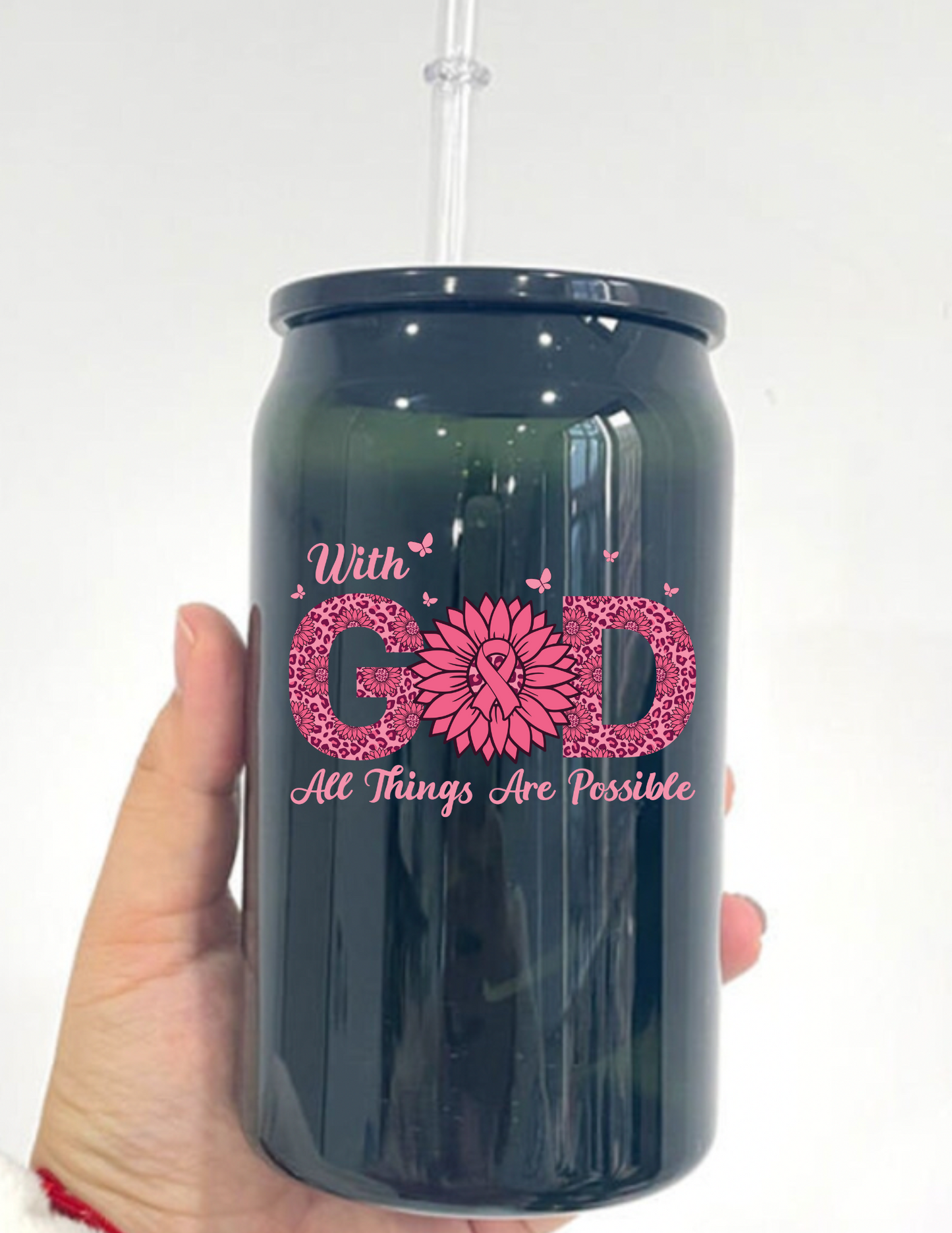 With God Pink Flowers Decals