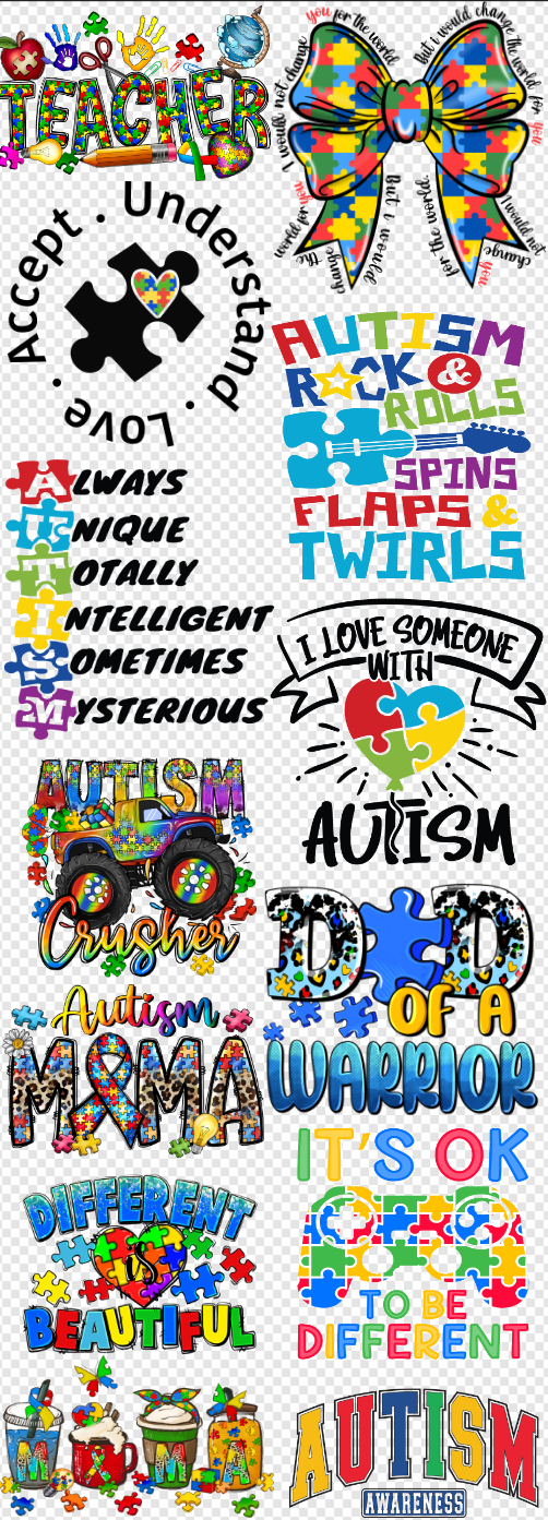 22x60 Autism  Gang Sheet  Transfer