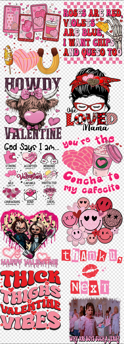 22x 60 Valentines 2 Gang Sheet  Transfer