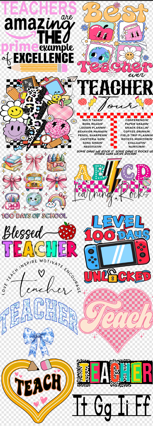 22x60  Teacher Sheet 2  DTF Gang Sheet (Cold Peel)