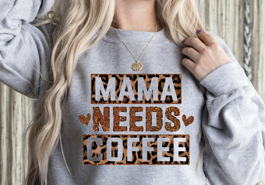 Leopard Print Mama Needs more Coffee Transfer