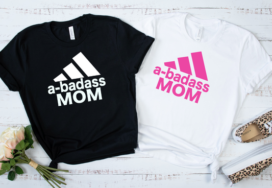 A-badass Mom  PNG & SVG (pink & white design)