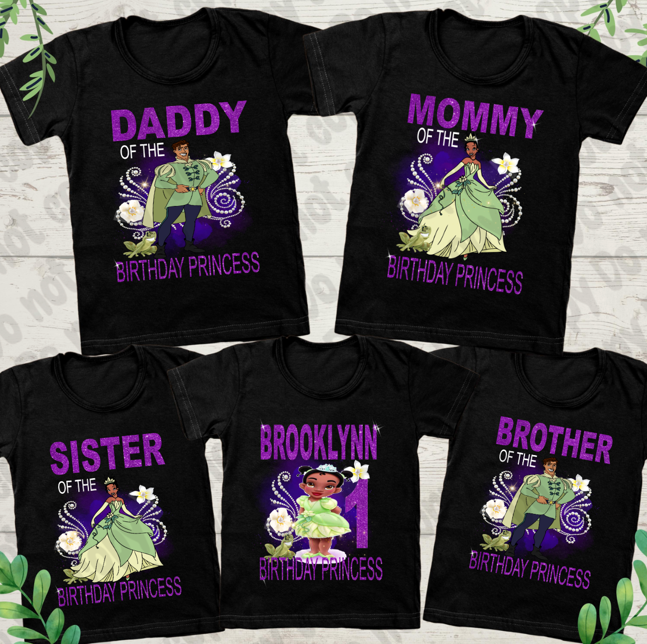 Princess Tiana Family Birthday Bundle  PNG (dark color shirts)