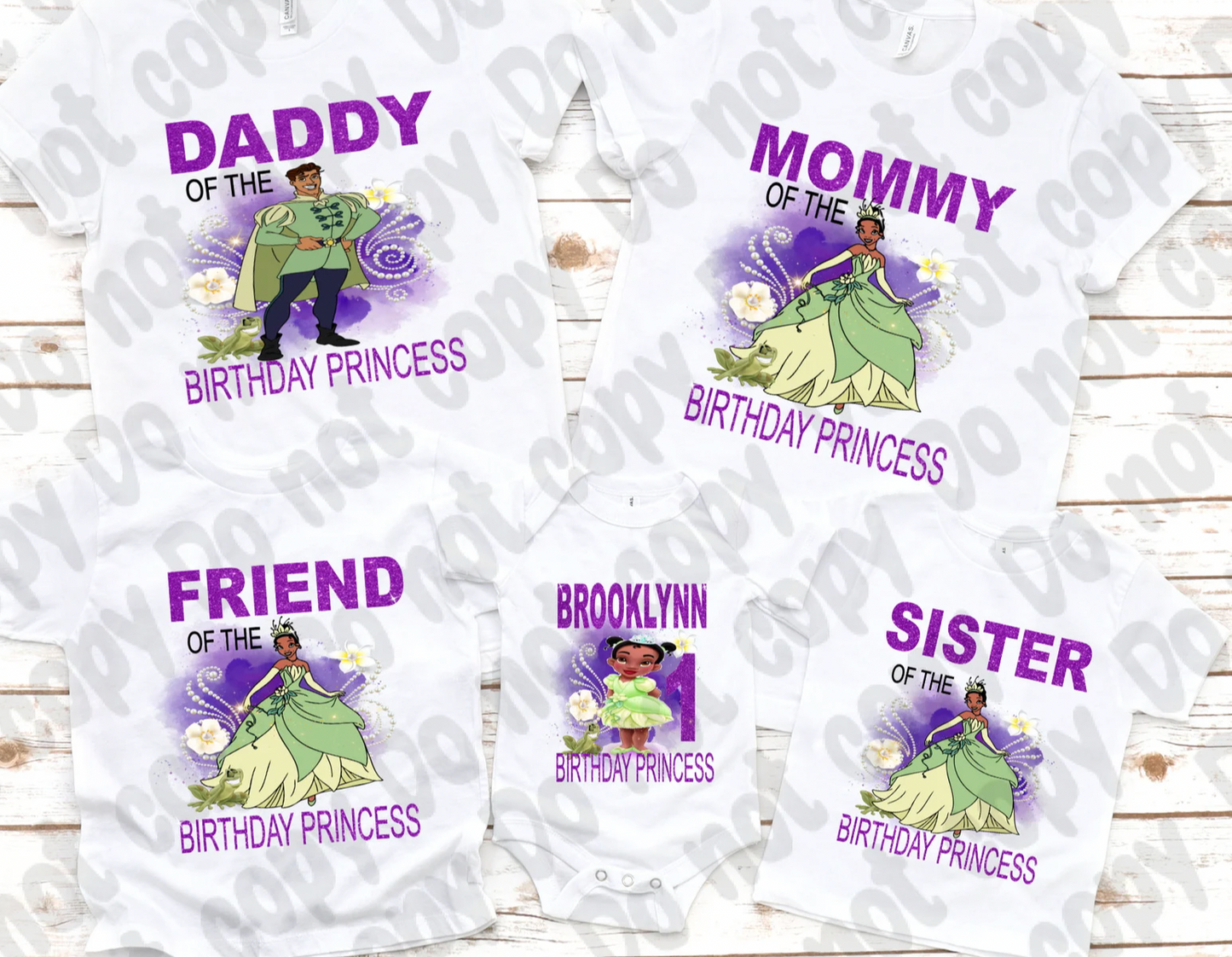 Princess Tiana Family Birthday Bundle  PNG (light  color shirts)