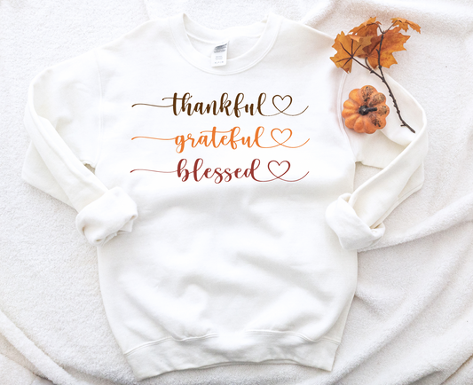 Thankful Grateful Bless with hearts Sweatshirt