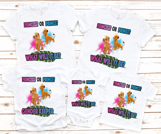 Princess or Prince  What will Baby Be & Gender Keeper  Lion King Theme Shirt