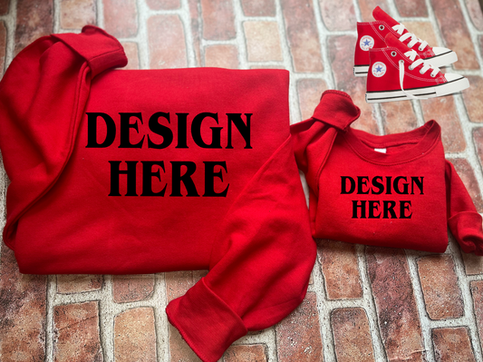 Red Gildan G180 Sweatshirt/Mama and Mini  Everyday Mockup/ PNG File/ Hearts/ GILDAN /G180/