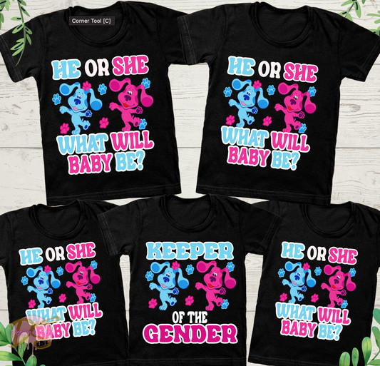 Blue and Magenta what will baby Be? / Gender  Keeper Transfer (Dark Color Shirt)