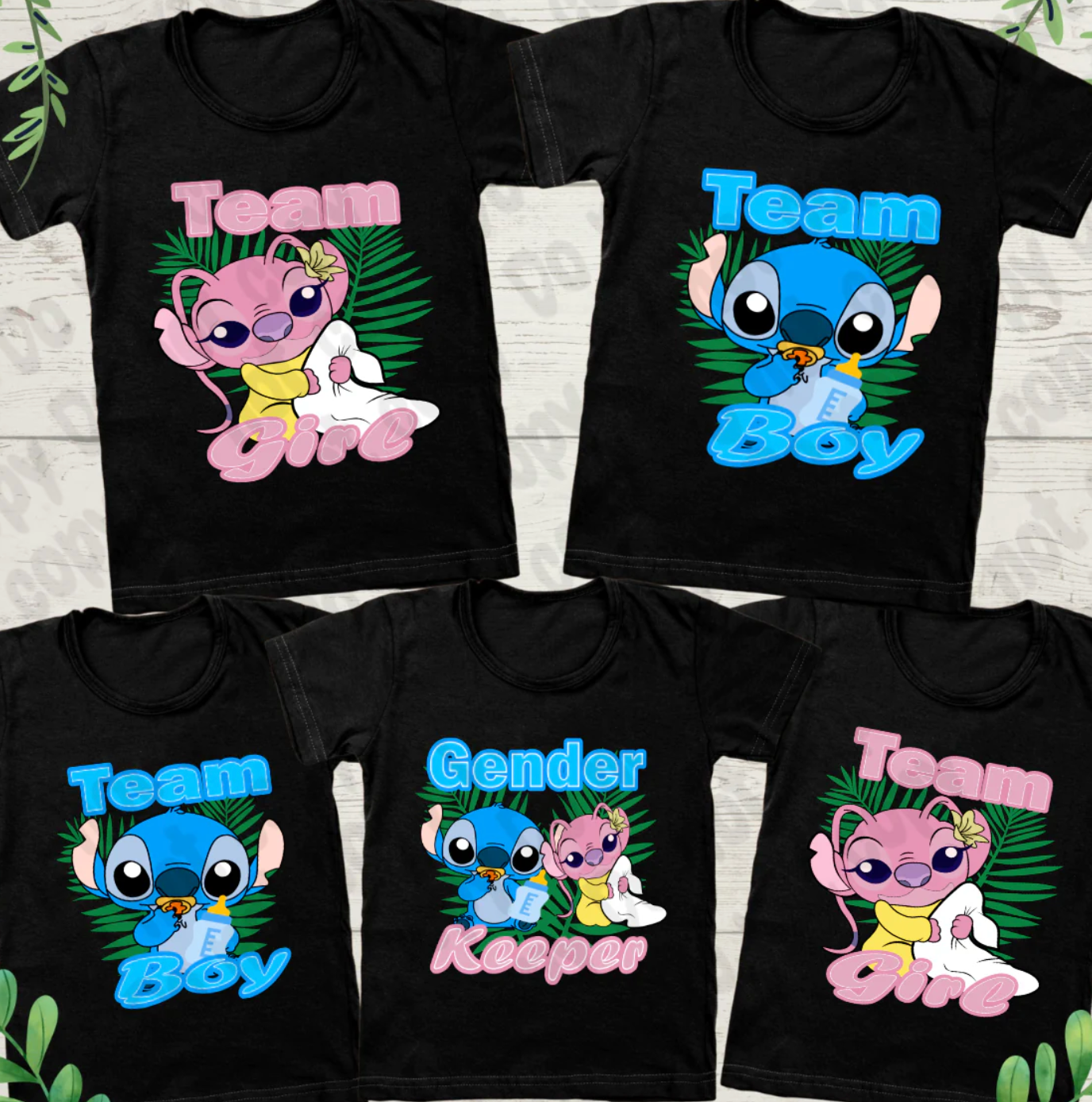 Stich & Angel Team Boy or Team Girl& Gender Keeper  Theme Shirt