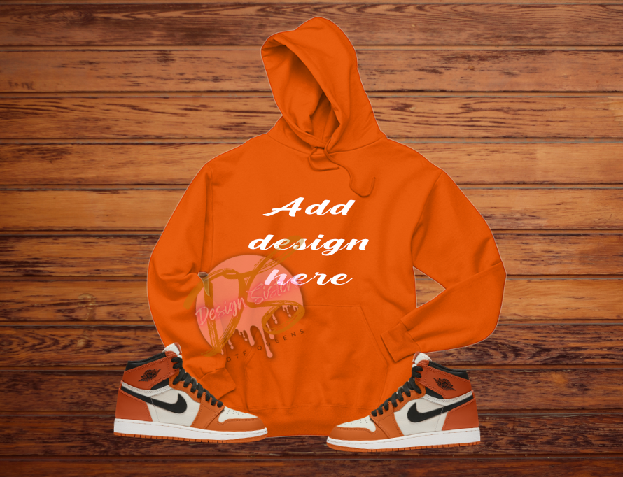 Orange Hoodie Gildan with 1's Starfish  Mockup, PNG